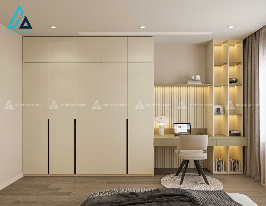 Mẫu tủ âm tường kết hợp bàn trang điểm