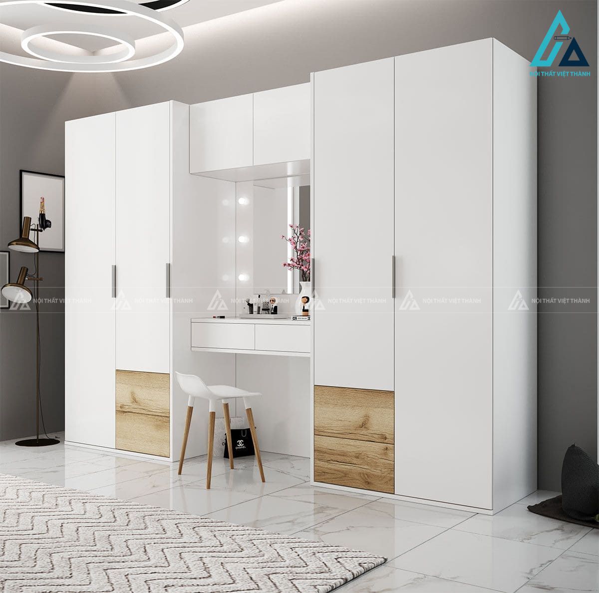 Kết hợp bàn trang điểm với tủ quần áo