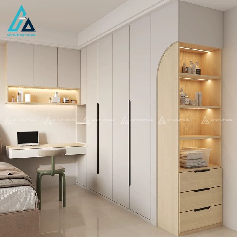 Kết hợp bàn trang điểm với bàn làm việc là giải pháp nội thất đa năng,