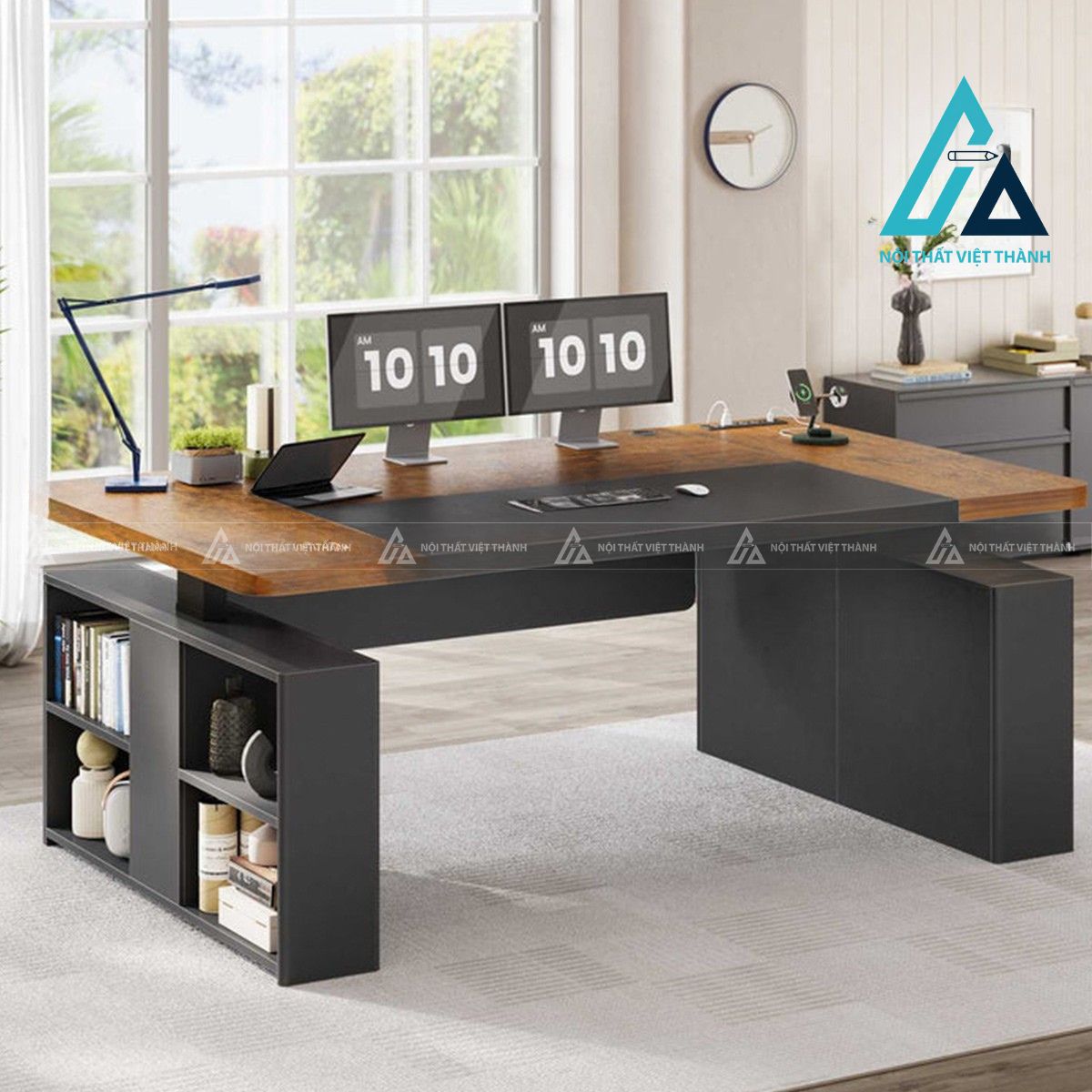 Bàn giám đốc gỗ công nghiệp kèm kệ lưu trữ đa năng hiện đại 2