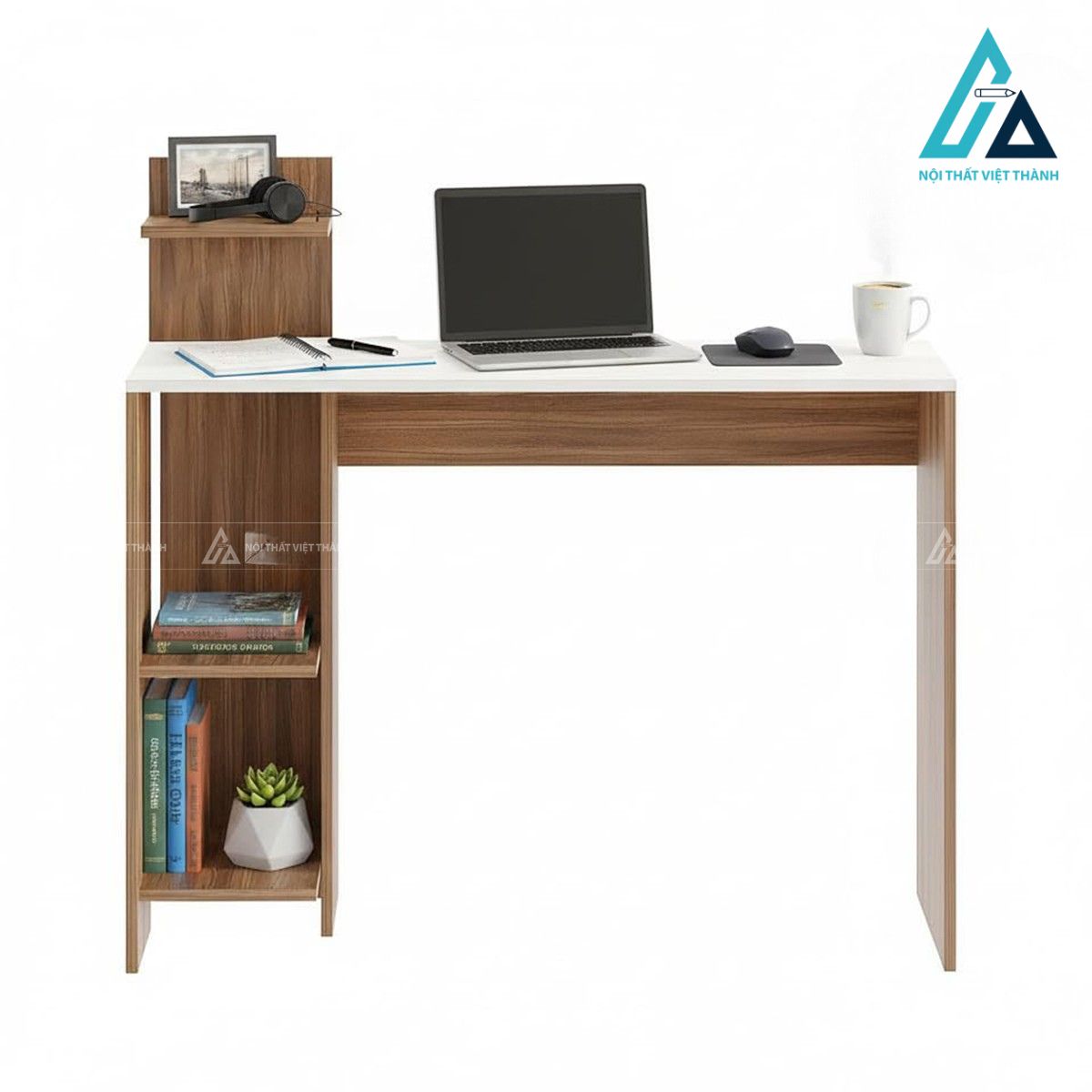 Bàn học gỗ công nghiệp kèm kệ lưu trữ thiết kế hiện đại 2