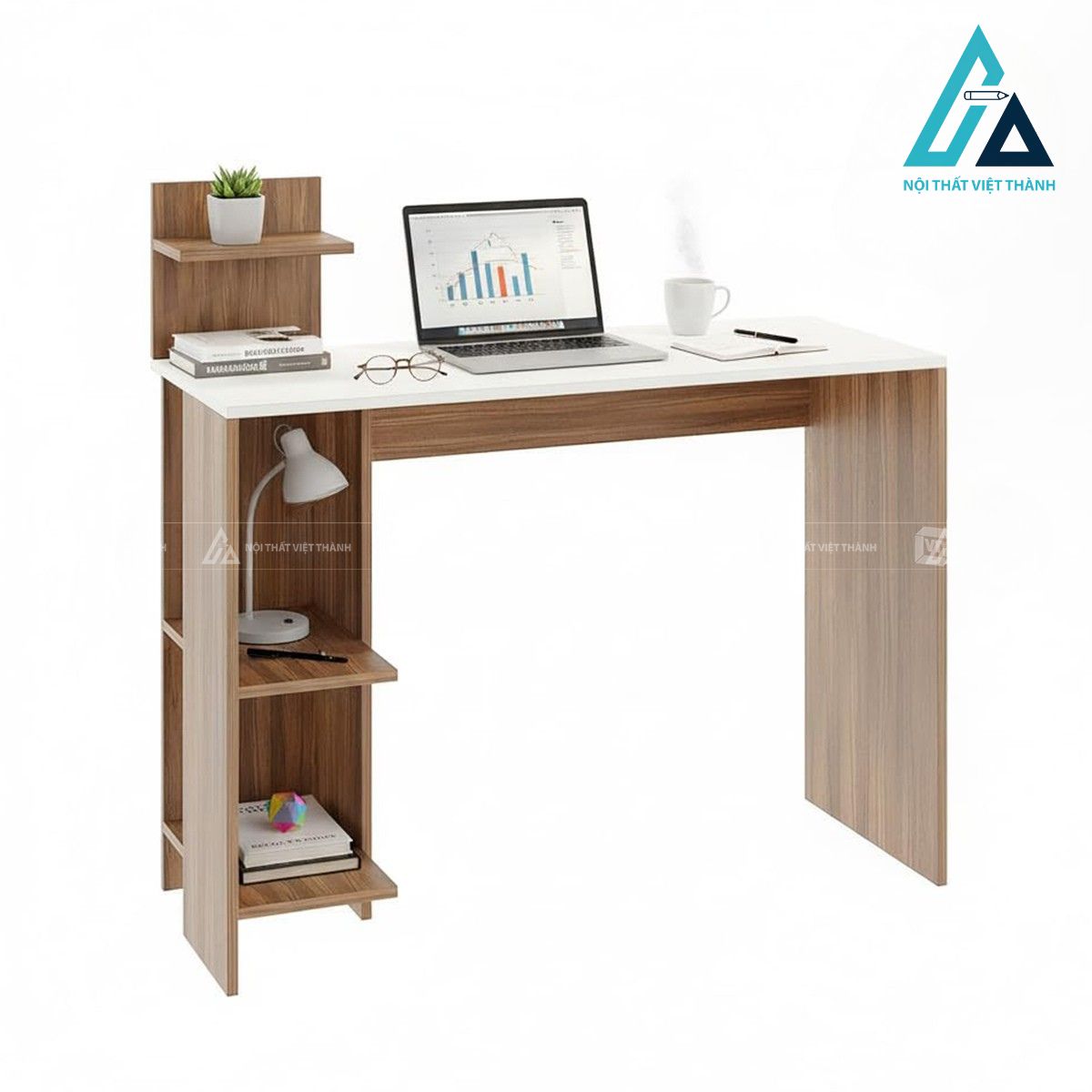 Bàn học gỗ công nghiệp kèm kệ lưu trữ thiết kế hiện đại 3