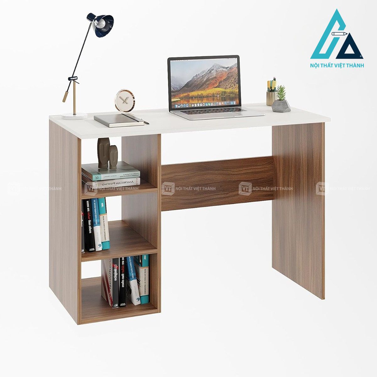 Bàn học gỗ công nghiệp kèm kệ lưu trữ thiết kế đa năng