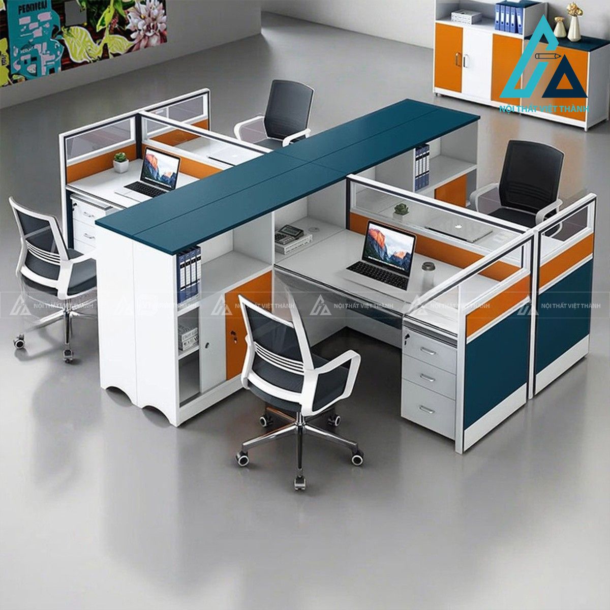 Bàn làm việc cụm nhân viên nhiều chỗ vách ngăn gỗ công nghiệp hiện đại 2