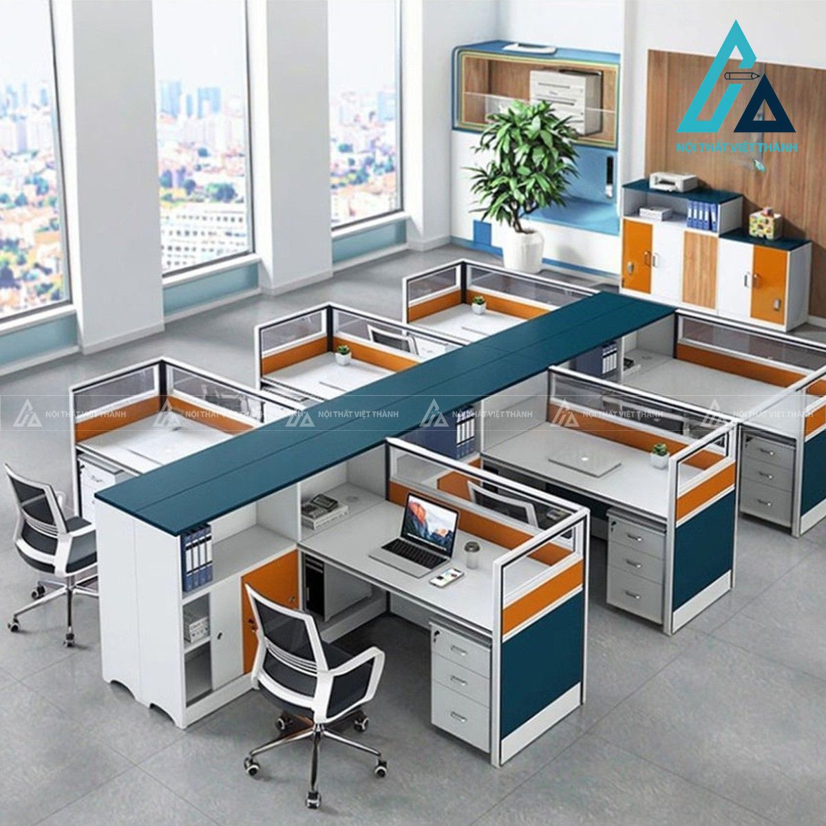 Bàn làm việc cụm nhân viên nhiều chỗ vách ngăn gỗ công nghiệp hiện đại 3