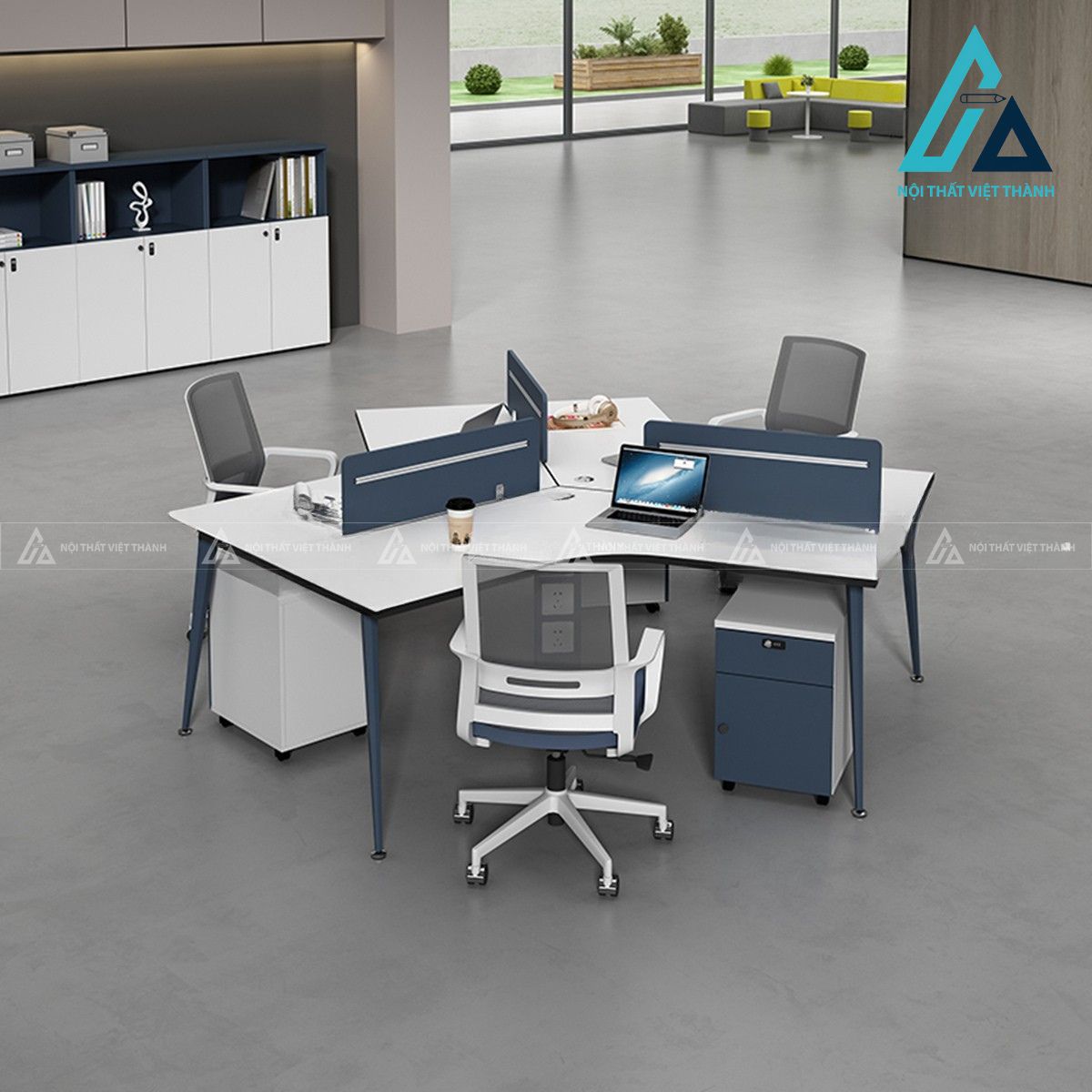 Bàn làm việc cụm nhiều chỗ chữ V vách ngăn gỗ công nghiệp cho văn phòng 1