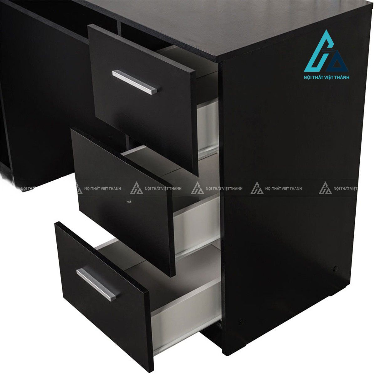 Bàn làm việc gỗ công nghiệp 3 ngăn kéo kèm tủ lưu trữ màu đen hiện đại 1