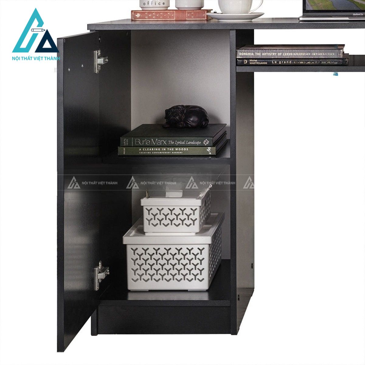 Bàn làm việc gỗ công nghiệp 3 ngăn kéo kèm tủ lưu trữ màu đen hiện đại 3