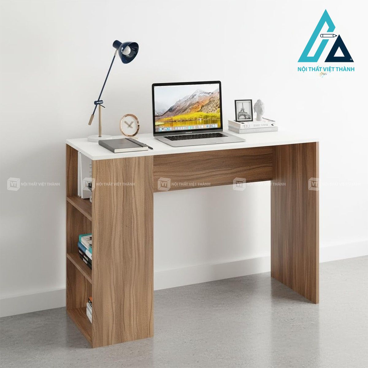 Bàn làm việc gỗ công nghiệp kèm kệ lưu trữ 3 tầng thiết kế hiện đại