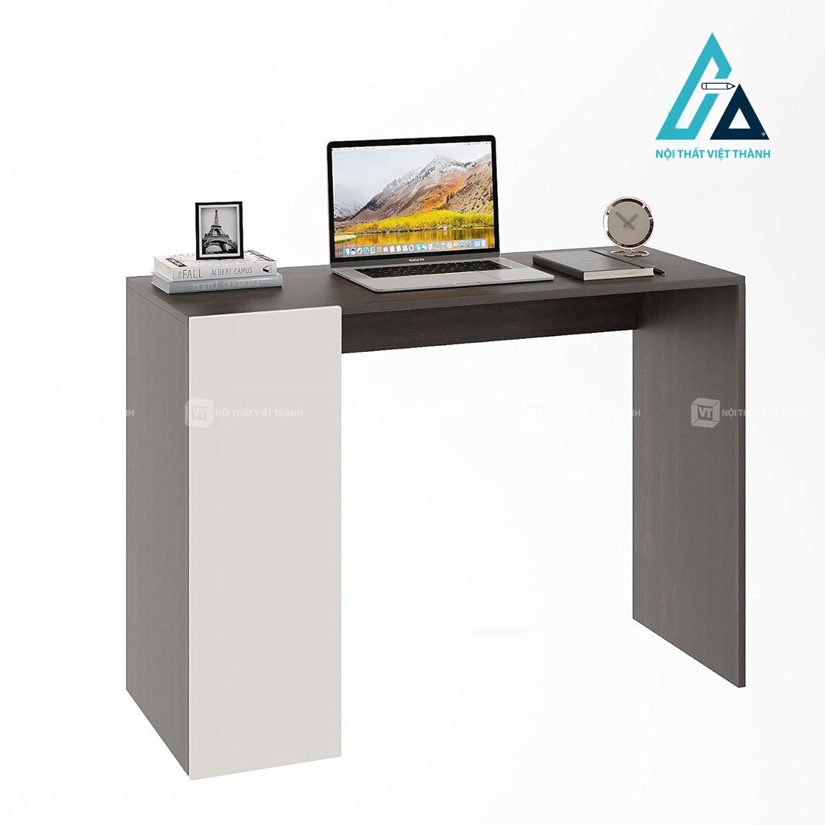 Bàn làm việc gỗ công nghiệp kèm kệ và tủ lưu trữ màu vân gỗ hiện đại