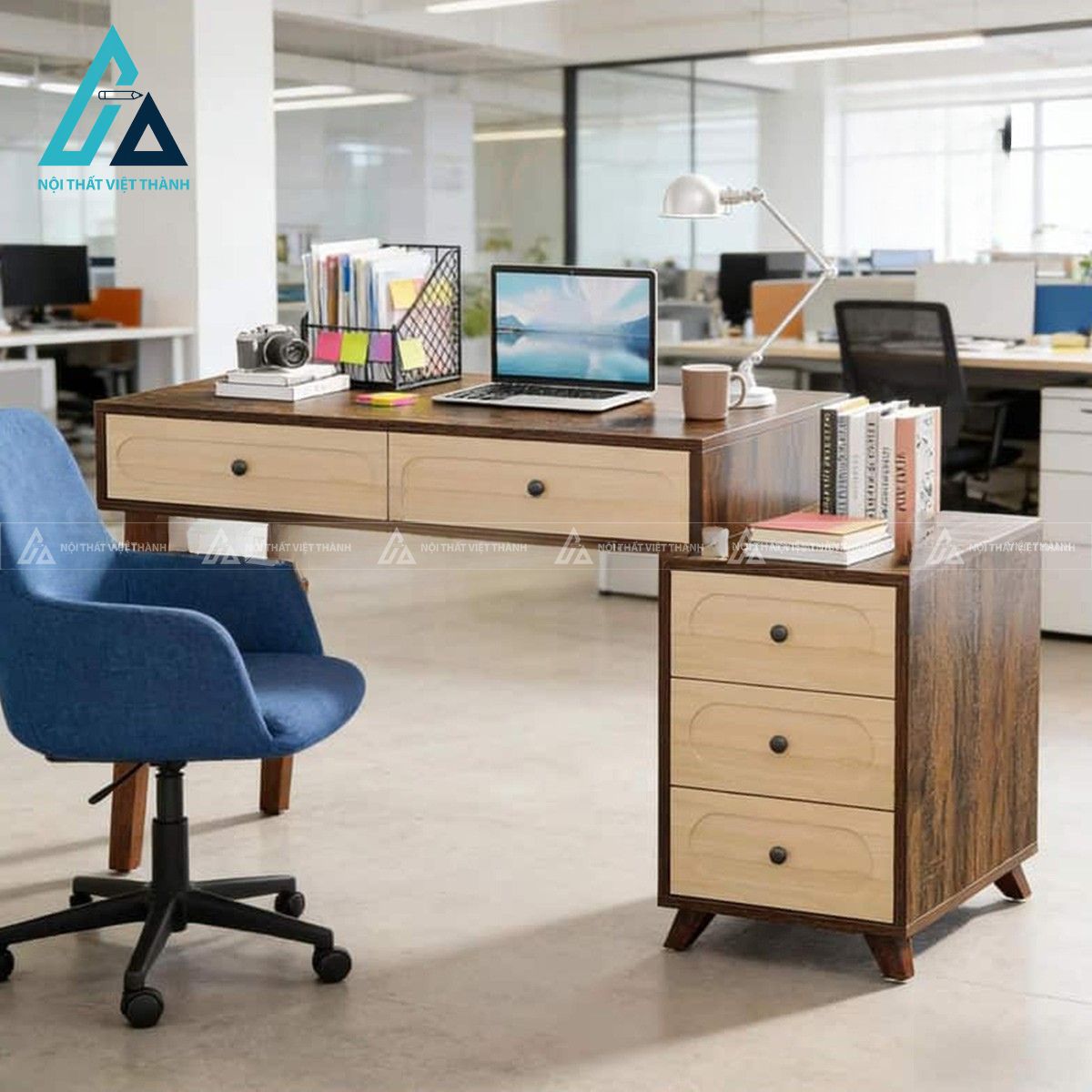 Bàn làm việc MDF 5 ngăn kéo phong cách retro hiện đại 1