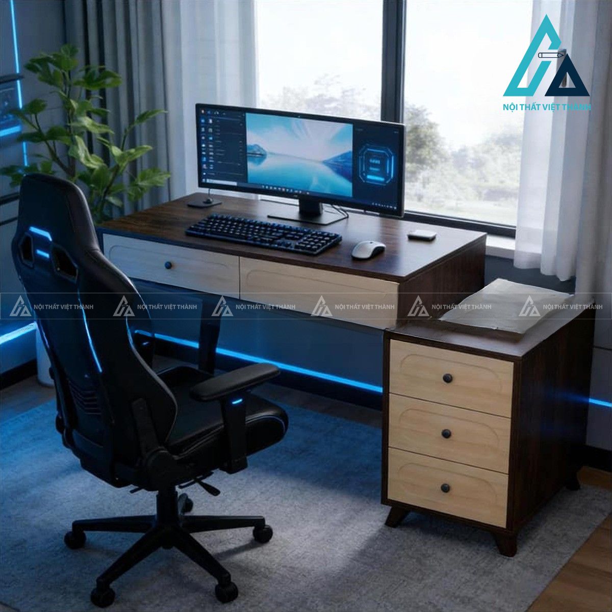 Bàn làm việc MDF 5 ngăn kéo phong cách retro hiện đại 2