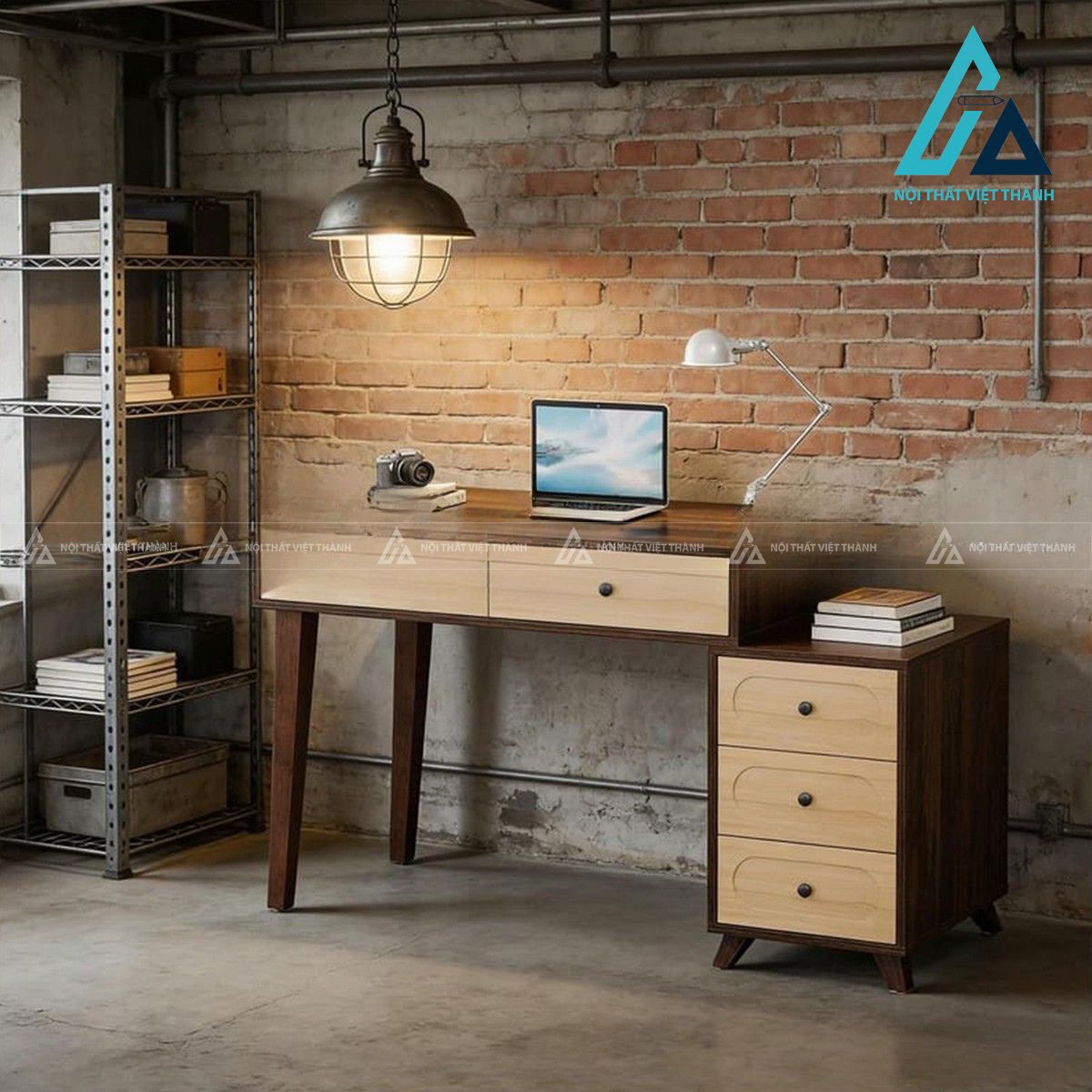 Bàn làm việc MDF 5 ngăn kéo phong cách retro hiện đại 3