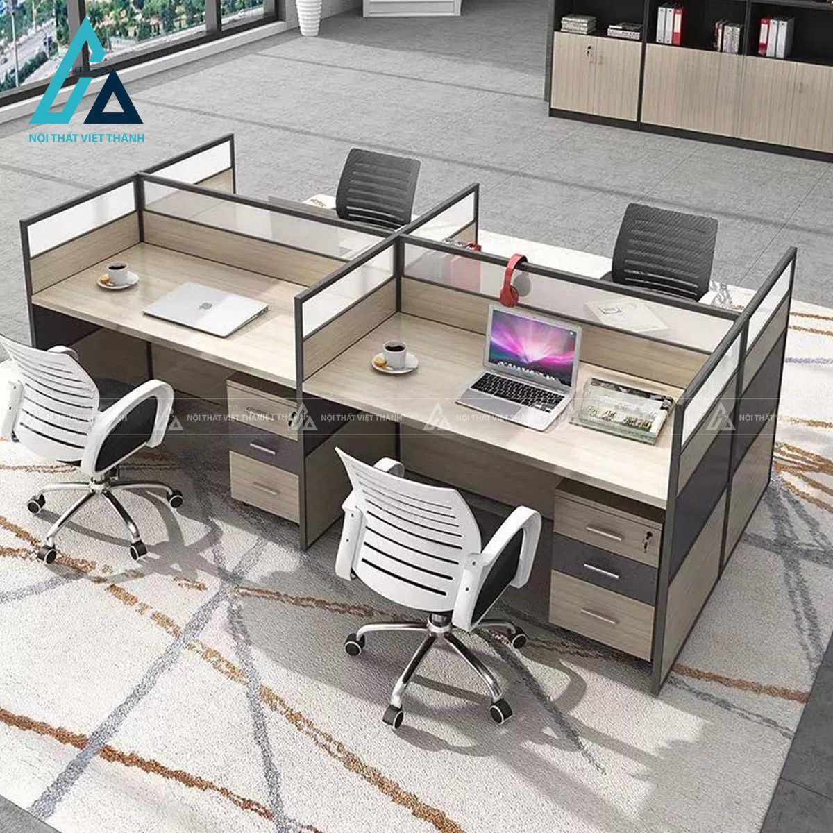 Bàn làm việc văn phòng gỗ công nghiệp có hộc tủ lưu trữ hiện đại 1