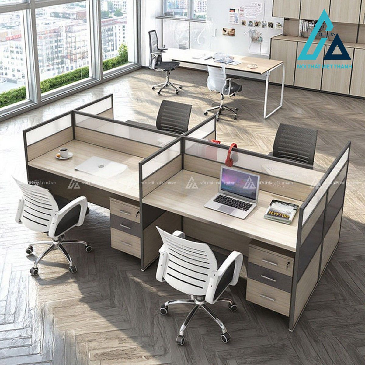 Bàn làm việc văn phòng gỗ công nghiệp có hộc tủ lưu trữ hiện đại 3