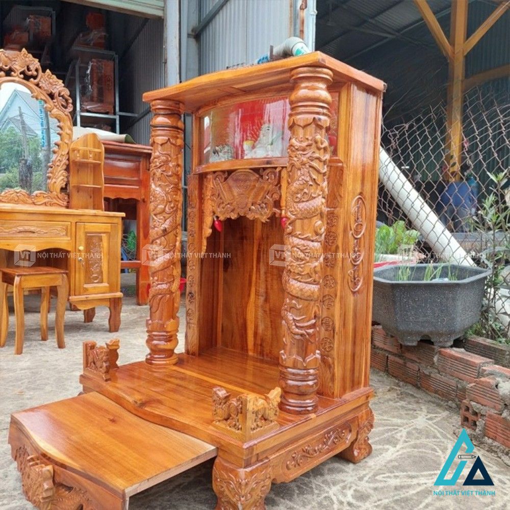 Bàn thờ Thần Tài Ông Địa gỗ tràm bông vàng phong thủy tài lộc 1