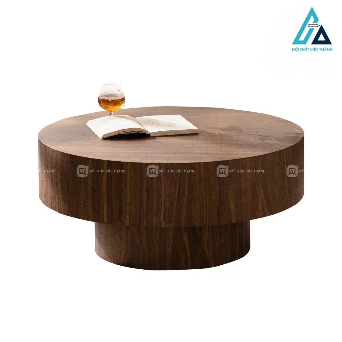 Bàn trà tròn MDF màu óc chó phong cách tối giản hiện đại 3