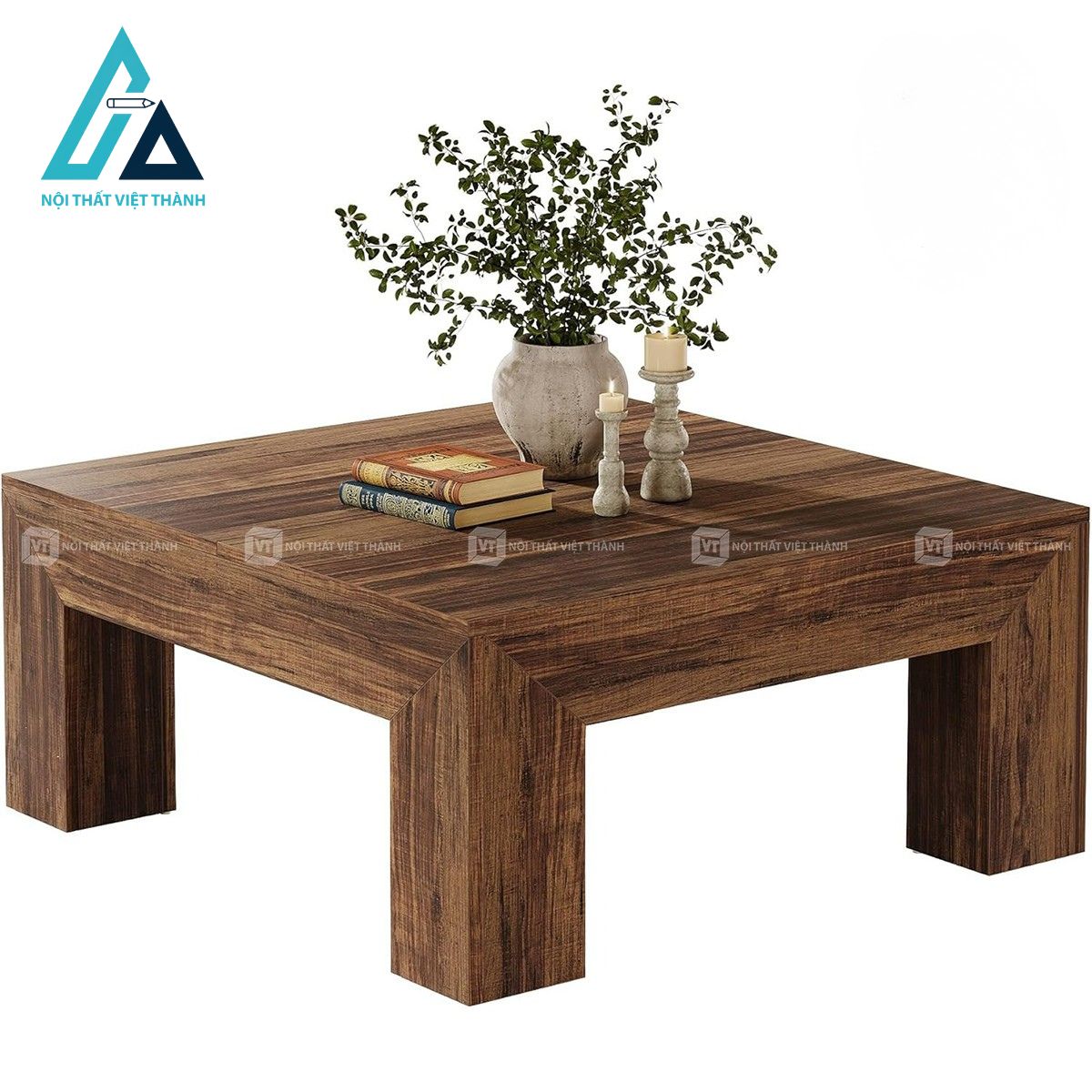 Bàn trà vuông phòng khách MDF vân gỗ nâu đậm 4