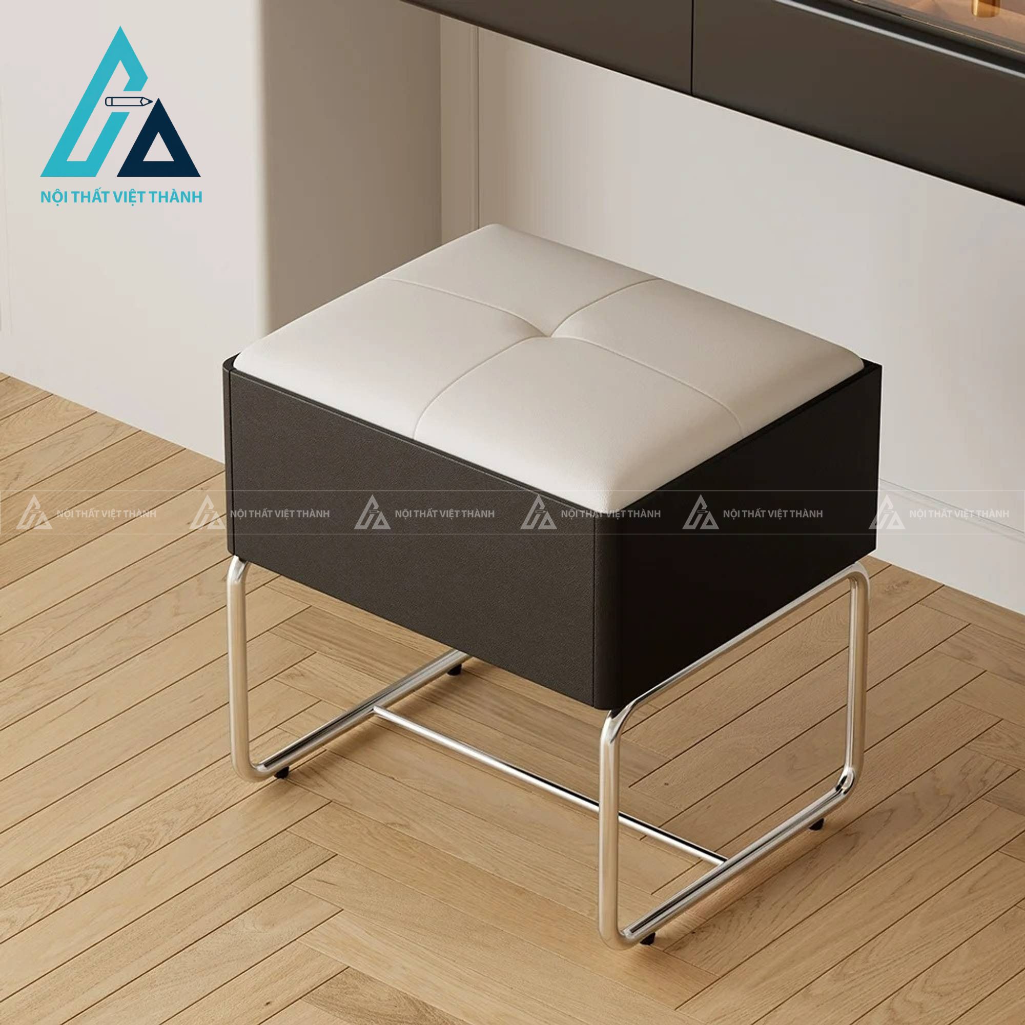 Bàn trang điểm gỗ công nghiệp màu đen kèm gương đứng và ghế tiện nghi 3