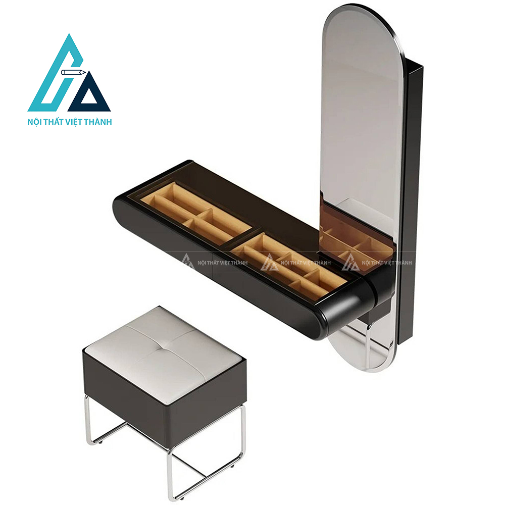 Bàn trang điểm gỗ công nghiệp màu đen kèm gương đứng và ghế tiện nghi 5