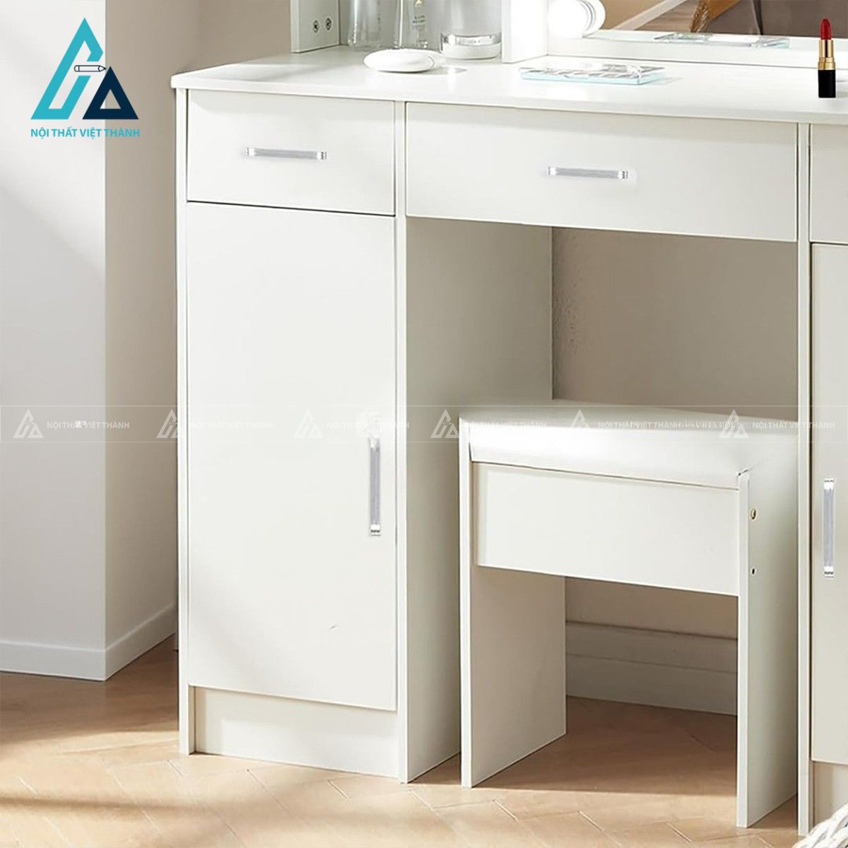 Bàn trang điểm MDF gương LED hiện đại màu trắng cao cấp 2