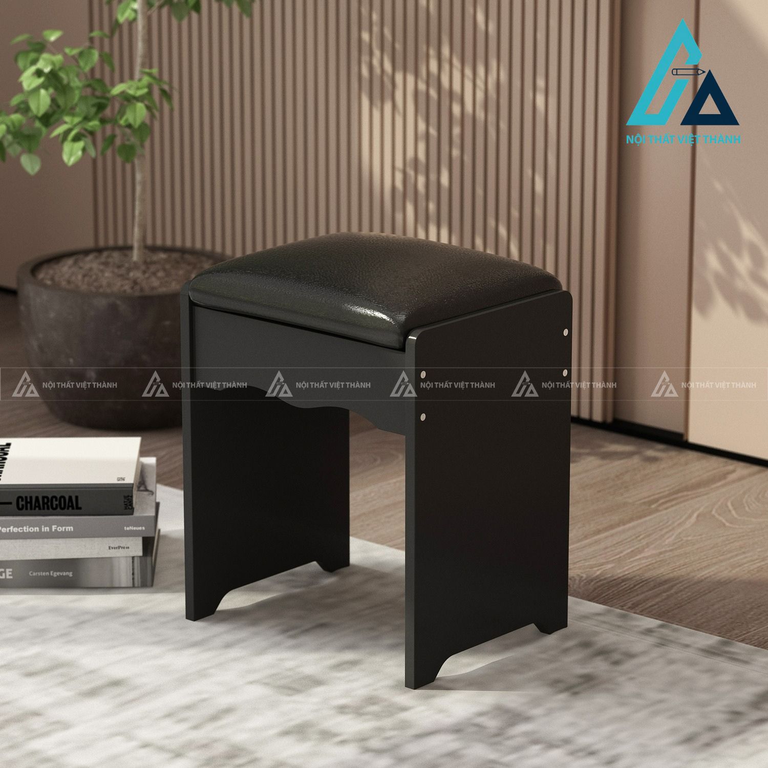 Bàn trang điểm MDF gương trượt LED màu đen hiện đại nhiều ngăn tiện ích 3