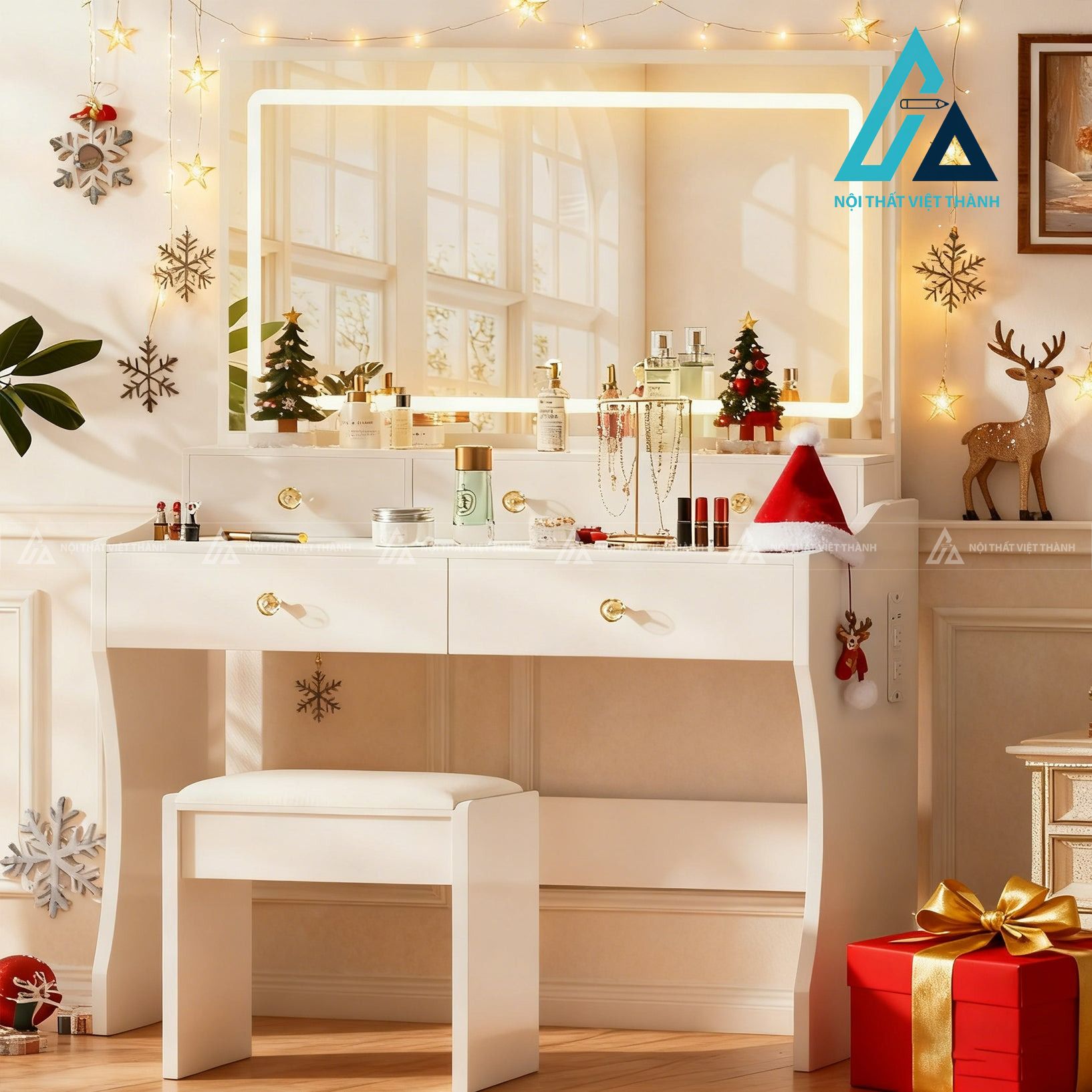 Bàn trang điểm MDF hiện đại kèm gương LED và 5 ngăn kéo tiện dụng 3