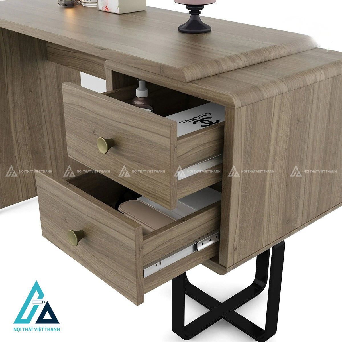 Bàn trang điểm MDF màu teak vân gỗ hiện đại cho phòng ngủ 4