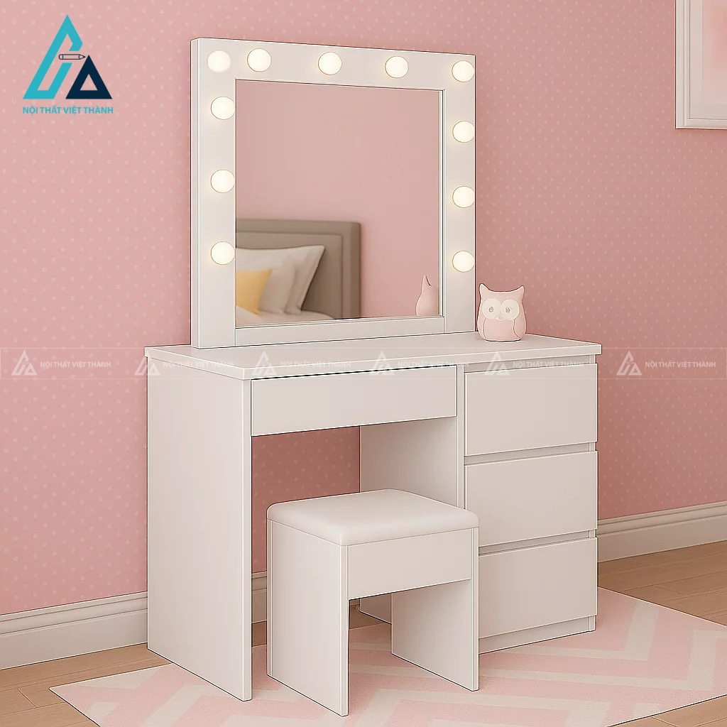 Bàn trang điểm MDF màu trắng gương LED kèm ghế 1
