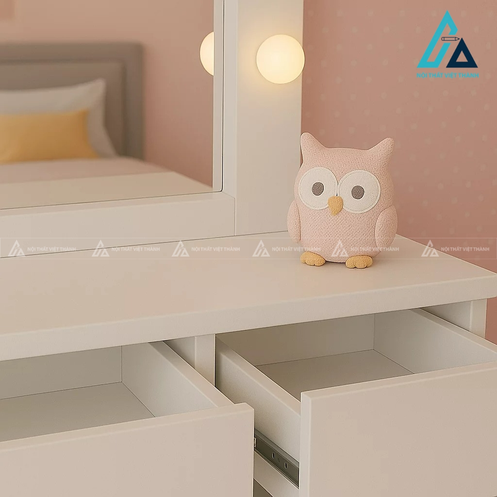 Bàn trang điểm MDF màu trắng gương LED kèm ghế 5