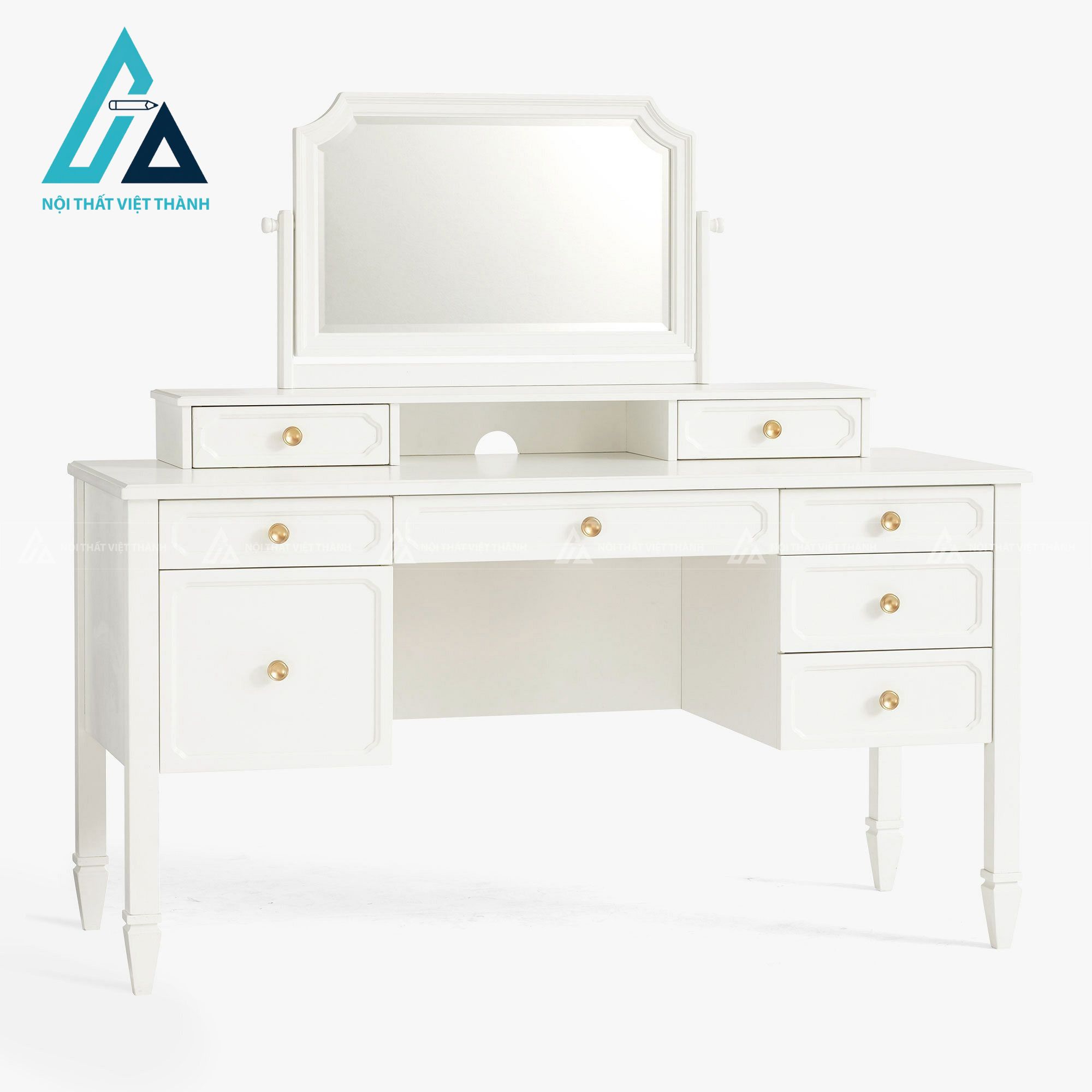 Bàn trang điểm MDF màu trắng phong cách tân cổ điển kèm gương và nhiều ngăn tiện dụng 2