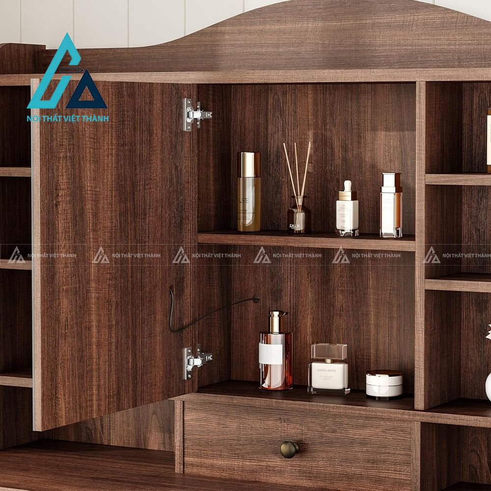 Bàn trang điểm MDF nhiều ngăn kèm gương LED hiện đại tích hợp ổ cắm tiện ích 2