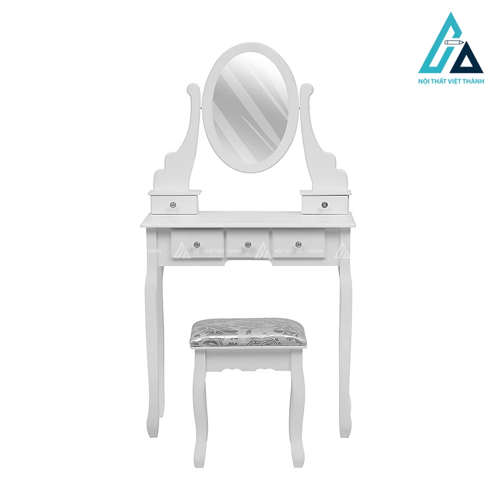 Bàn trang điểm MDF trắng 5 ngăn kéo kèm ghế nệm hiện đại 2