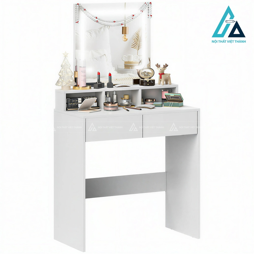 Bàn trang điểm MDF trắng gương LED đa ngăn thiết kế hiện đại gọn gàng 3