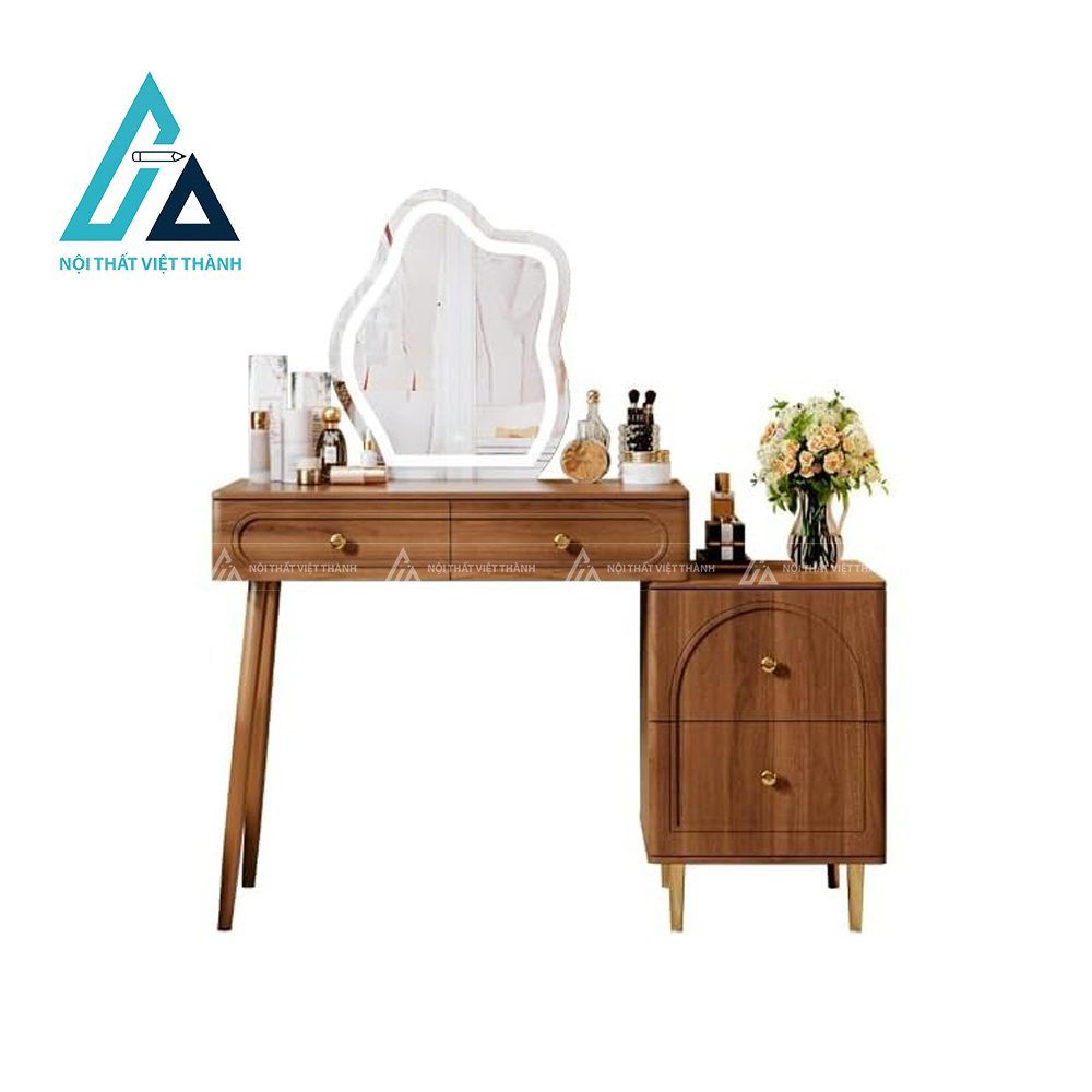 Bàn trang điểm MDF vân óc chó kèm gương LED thiết kế hiện đại tiện ích 3