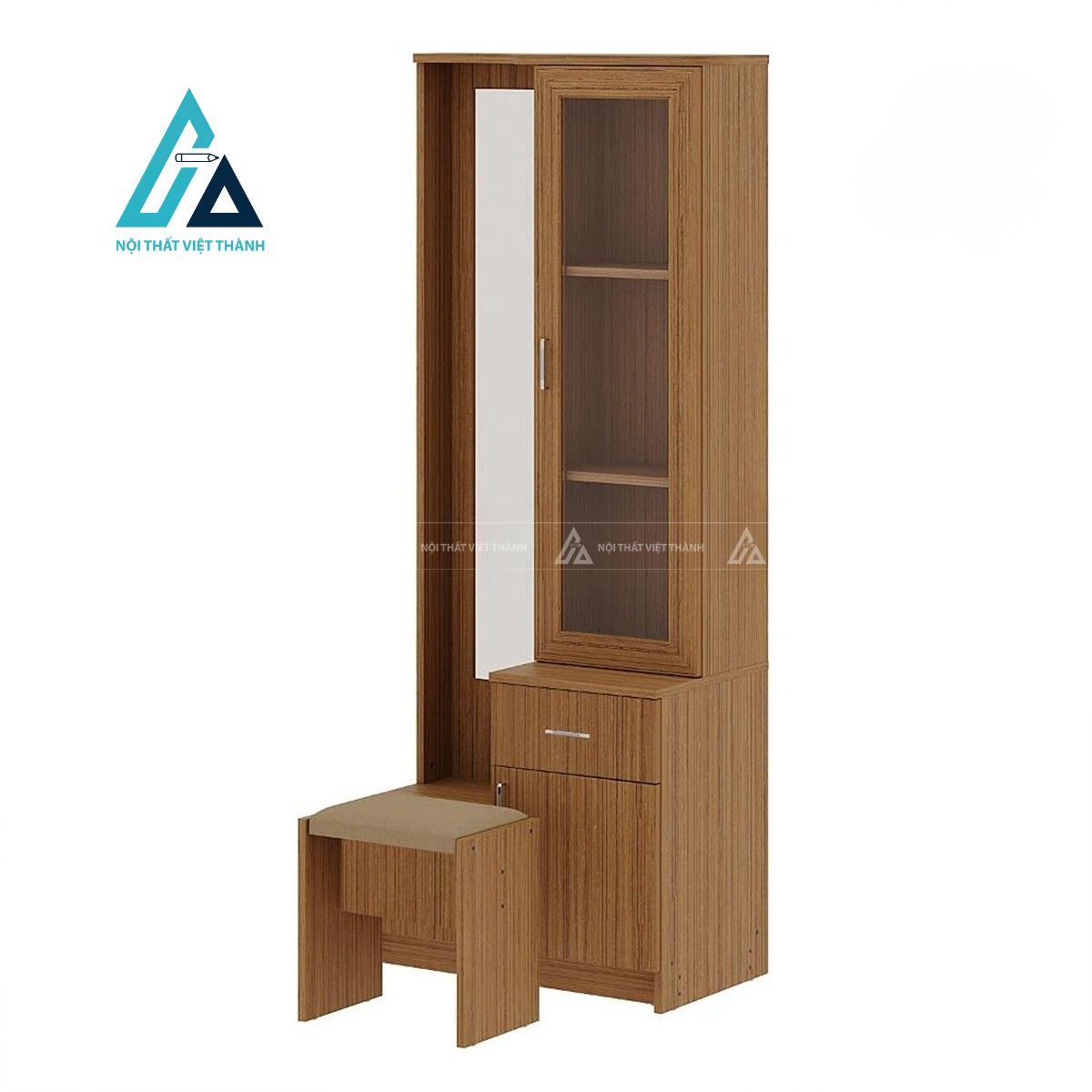 Bàn trang điểm treo tường MDF dạng đứng vân gỗ teak hiện đại 2