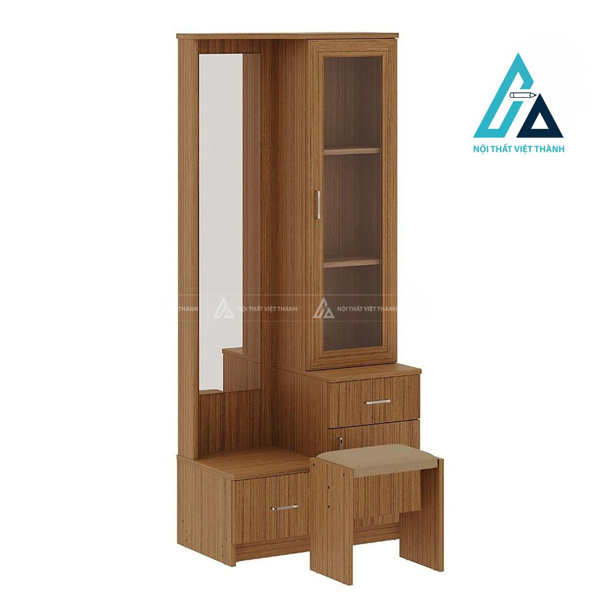 Bàn trang điểm treo tường MDF dạng đứng vân gỗ teak hiện đại 3