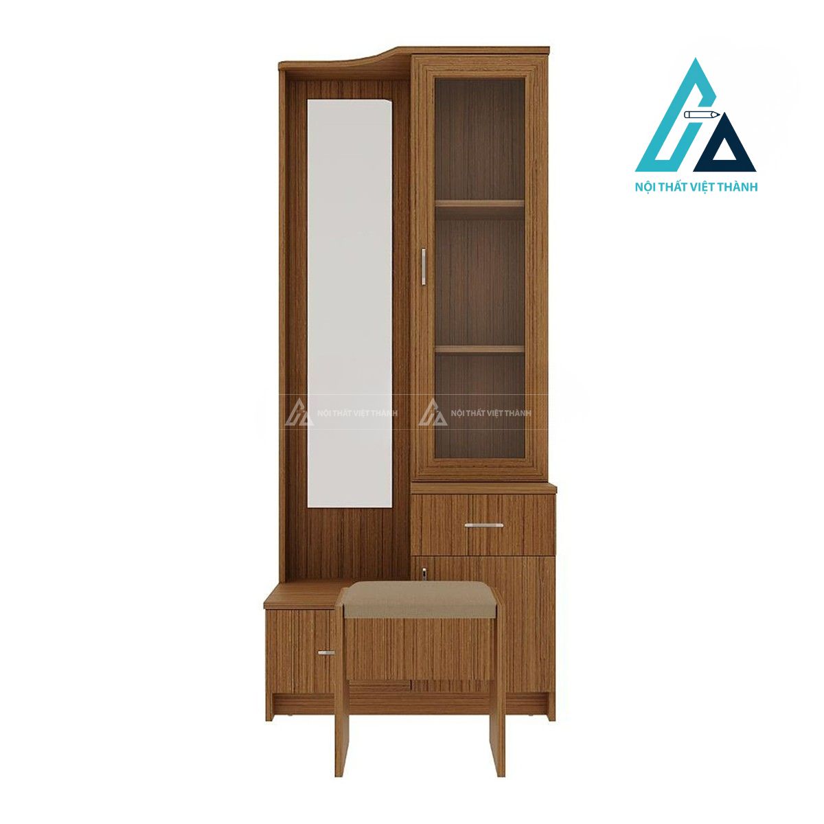 Bàn trang điểm treo tường MDF dạng đứng vân gỗ teak hiện đại 4