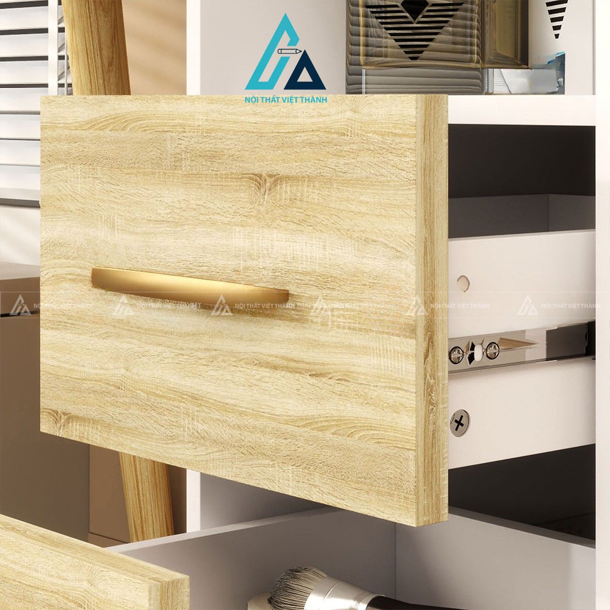 Bàn trang điểm treo tường MDF nhiều ngăn vân gỗ teak tiết kiệm không gian 3