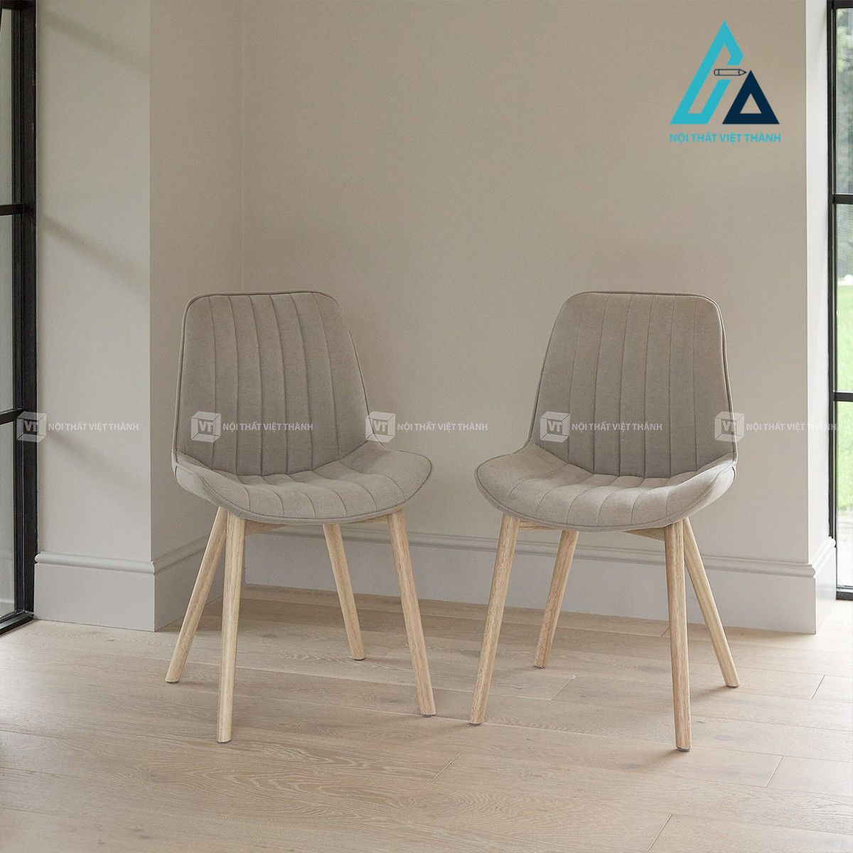 Bộ bàn ăn gỗ sồi 6 ghế bọc nệm phong cách hiện đại 2