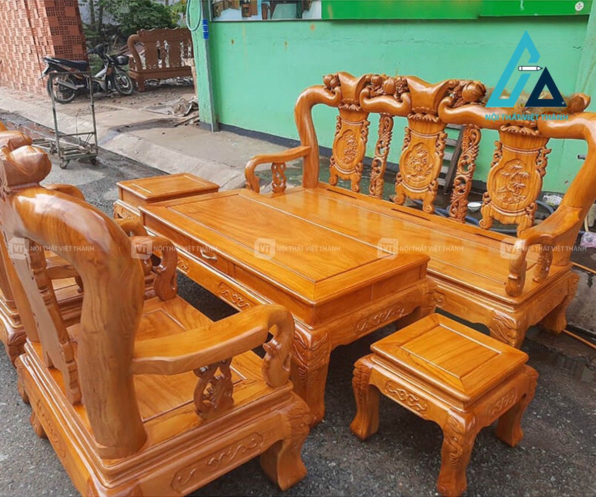Bộ bàn ghế salon gỗ đỏ chạm khắc cổ điển sang trọng