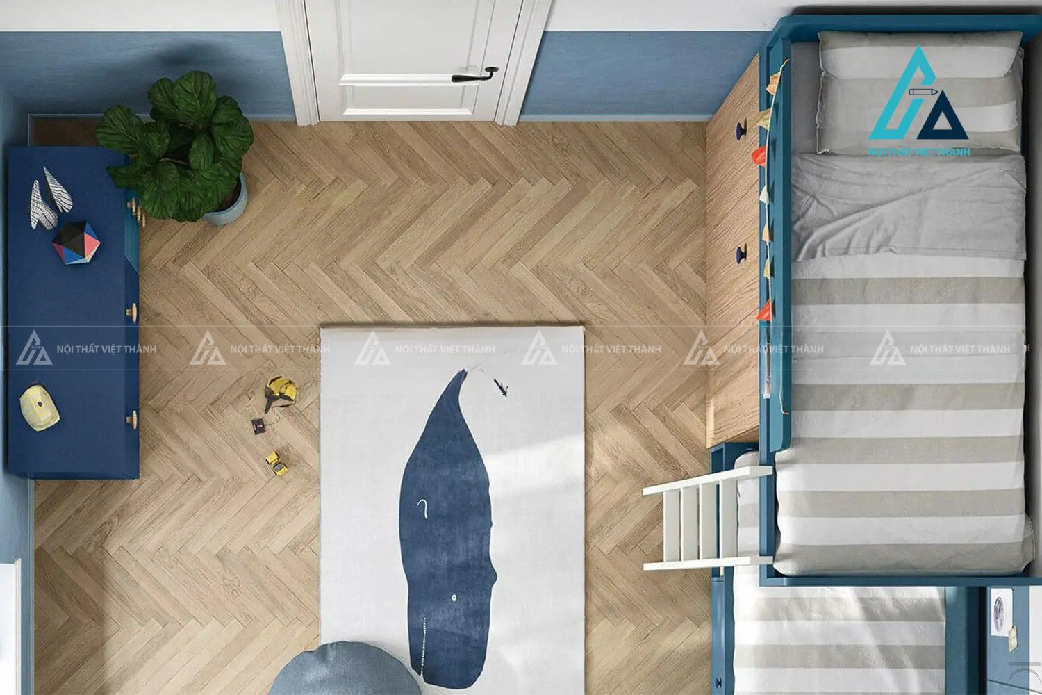 Combo phòng ngủ trẻ em giường tầng kèm tủ quần áo và bàn học đa năng hiện đại 1