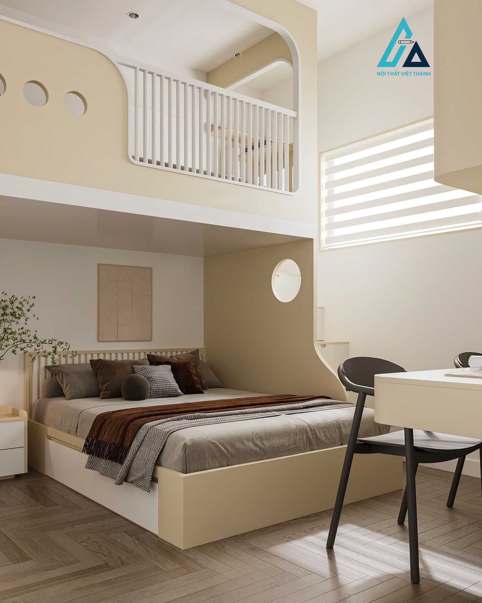 Thiết kế thi công nội thất phòng trẻ em với giường ngủ tiện nghi hiện đại