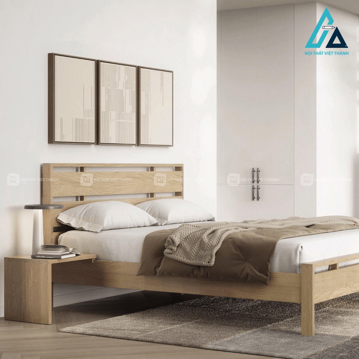 Combo nội thất phòng ngủ gỗ sồi tự nhiên phong cách tối giản