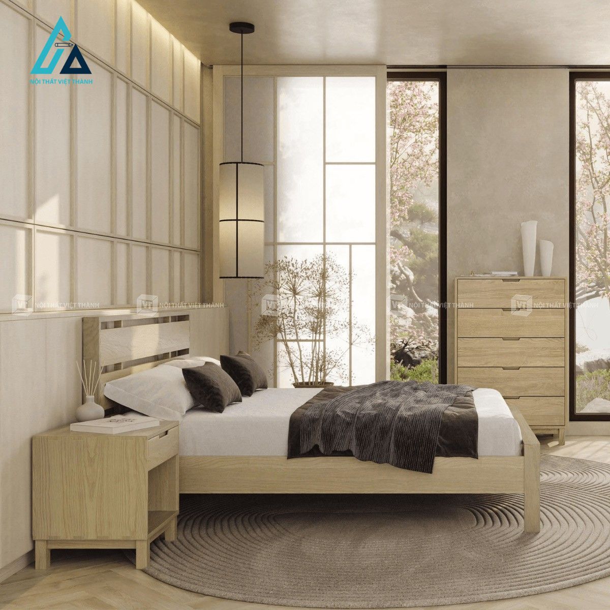 Combo nội thất phòng ngủ gỗ sồi tự nhiên phong cách tối giản 1