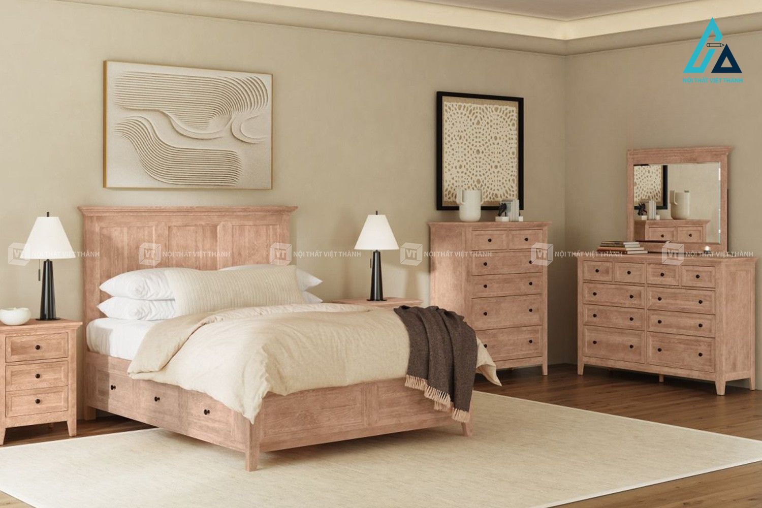 Combo nội thất phòng ngủ gỗ tự nhiên 5 món phong cách hiện đại 6