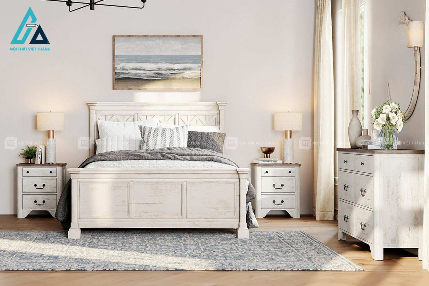 Combo nội thất phòng ngủ gồm tủ 6 ngăn kéo và 2 tủ đầu giường 1