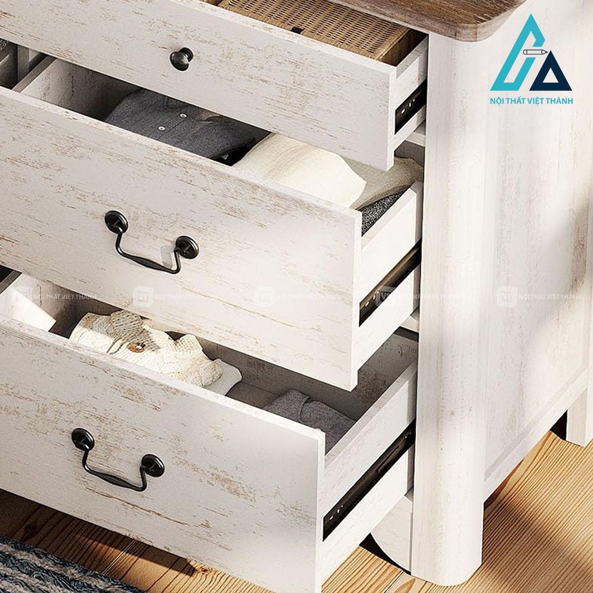 Combo nội thất phòng ngủ gồm tủ 6 ngăn kéo và 2 tủ đầu giường 2