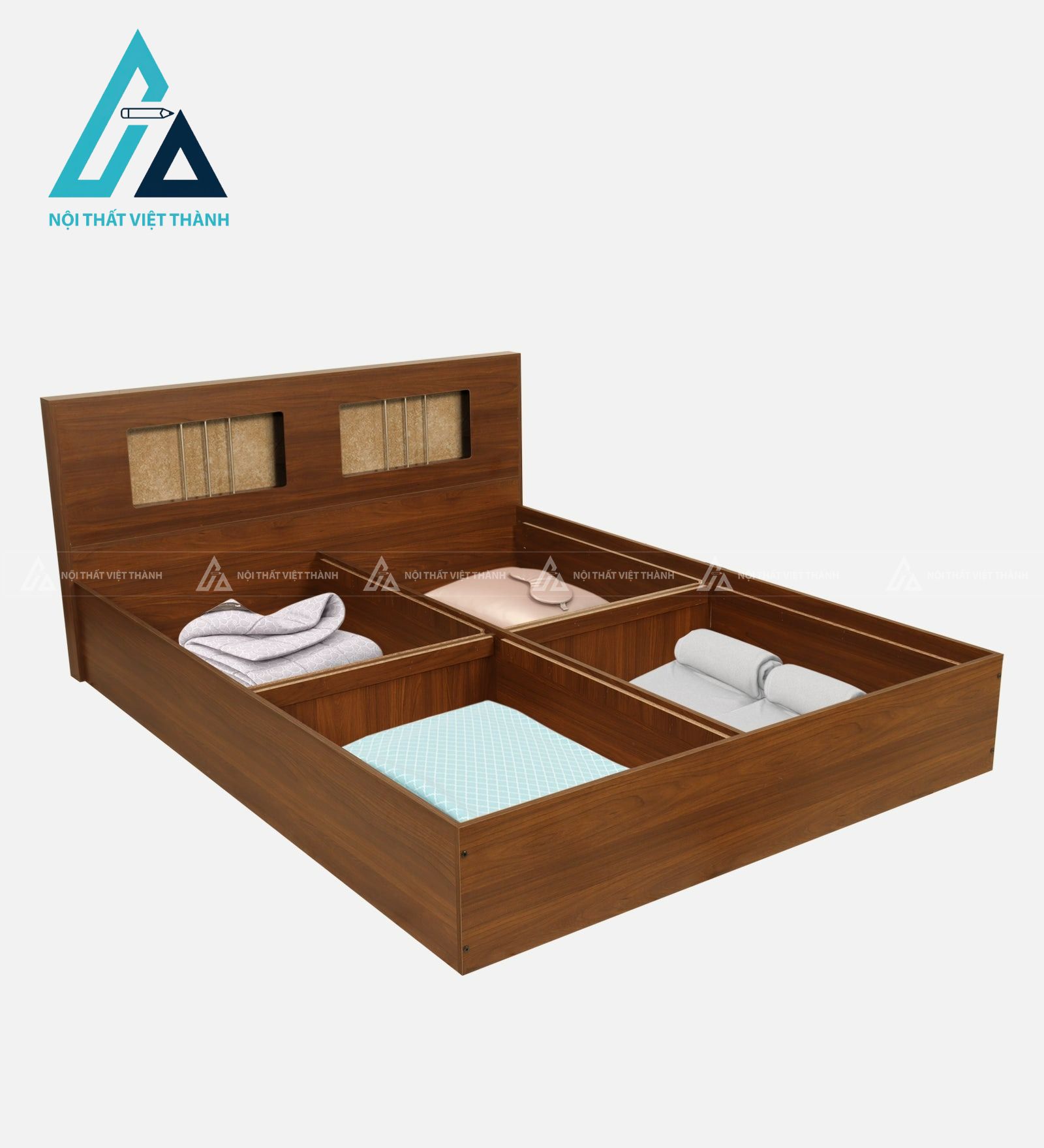 Giường đôi gỗ công nghiệp vân gỗ hiện đại có hộc chứa tiện lợi 2