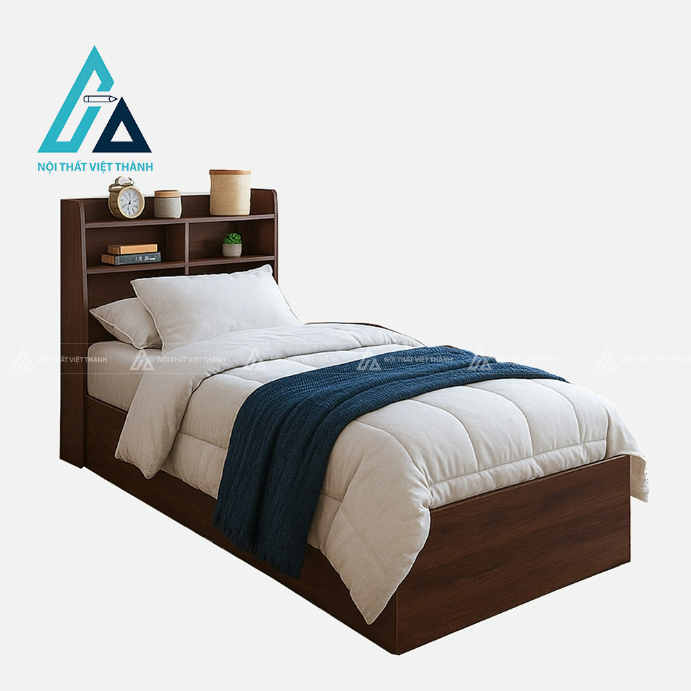 Giường đơn gỗ công nghiệp vân óc chó tích hợp hộc chứa tiện ích hiện đại 2